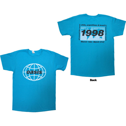 Oasis Unisex T-Shirt 1998 World Tour - South America (Red) (Back
