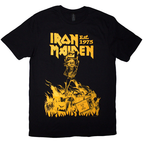 Iron Maiden Unisex T-Shirt Est. 1975 Holy Smoke Jumbo Yellow (Black)