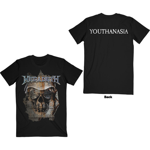 Megadeth Unisex T-Shirt Youthanasia Ripped Thru (Black) (Back Print)