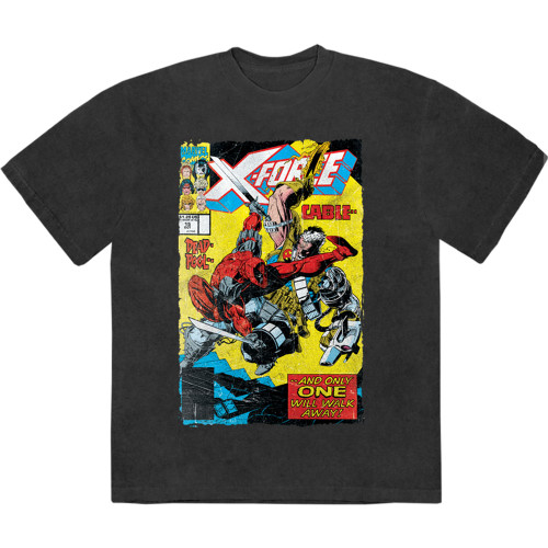 Marvel Comics Unisex Stone Wash T-Shirt X-Force Cable & Deadpool (Black)