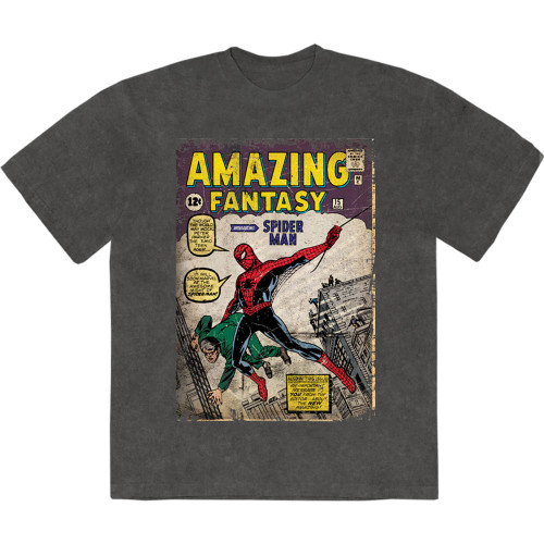 Marvel Comics Unisex Stone Wash T-Shirt Spider-Man Amazing Fantasy (Charcoal Grey)