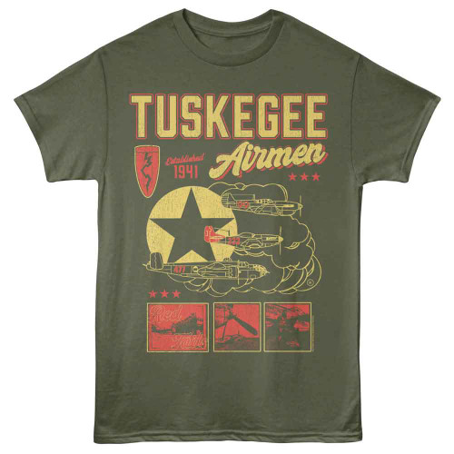 Tuskegee Airmen Graphic Collage Military Green T-Shirt