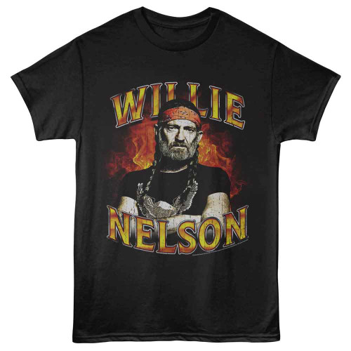 Willie Nelson And Flames Black T-Shirt