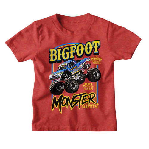 Bigfoot Mayhem Monster Red Heather Youth T-Shirt