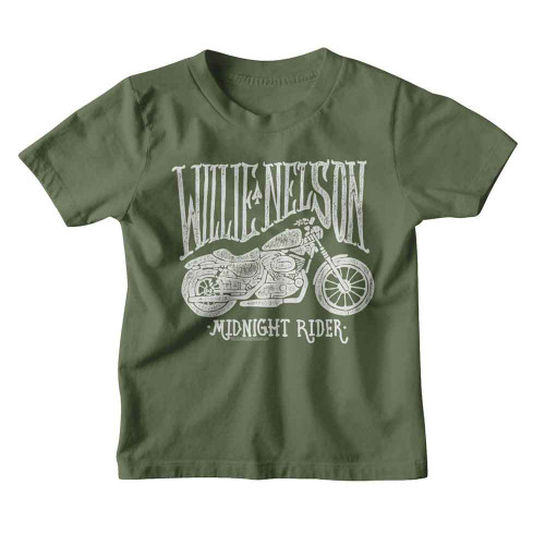 Willie Nelson Motorcycle Midnight Rider Military Green Youth T-Shirt