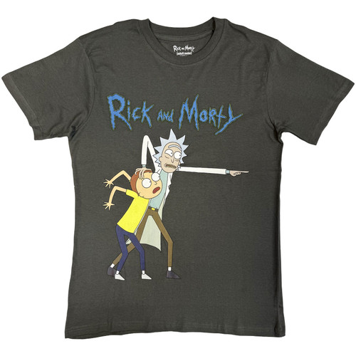 Rick & Morty Unisex T-Shirt Grab And Point (Charcoal Grey)