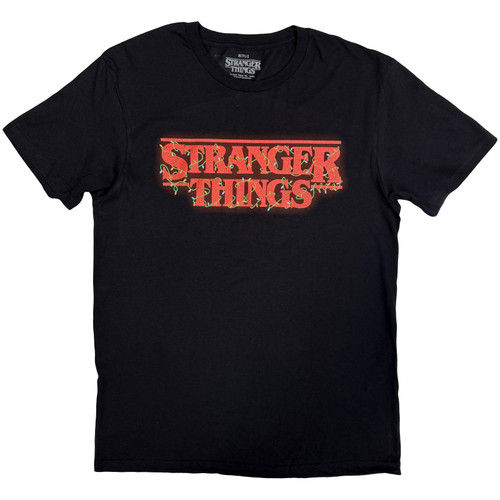 Stranger Things Unisex T-Shirt Logo With Christmas Lights (Black)