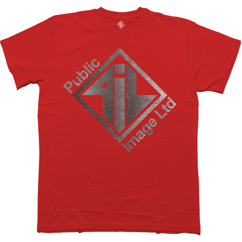 PIL (Public Image Ltd) Unisex T-Shirt Brushed Steel Logo & Text (Red)