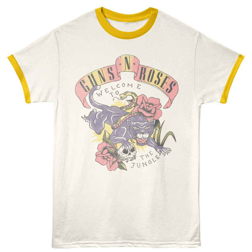 Guns N Roses Tattoo Style Jungle Vintage White Mellow Yellow Ringer T-Shirt
