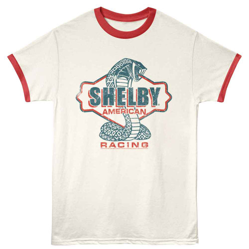 Carroll Shelby Motors Old Sign Style Vintage White Rio Red Ringer T-Shirt