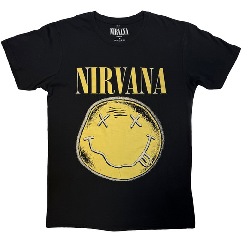 Nirvana Unisex Carbon T-Shirt Happy Face Infill Distressed (Black)