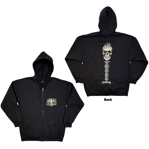 Sum 41 Unisex Zipped Hoodie Sweatshirt Tour '24 Pt.2 Pocket Logo & Skull (Black) (Back Print) (Ex-Tour)