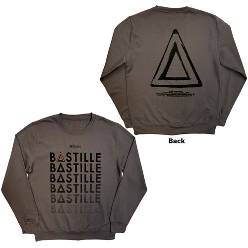 Bastille Unisex Sweatshirt Repeat Logo (Charcoal Grey) (Back Print) (Ex-Tour)