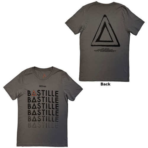 Bastille Unisex T-Shirt Repeat Logo (Charcoal Grey) (Back Print) (Ex-Tour)