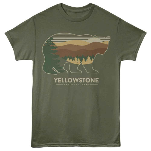 National Parks Ys Bear Silhouette Military Green T-Shirt