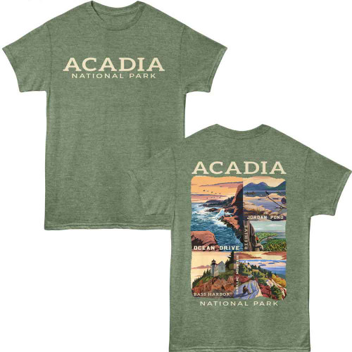 National Parks Acadia Locations Military Green Heather T-Shirt