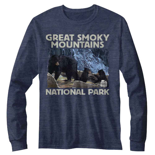 National Parks Gsmnp Bear Family Denim Heather Long Sleeve Shirt