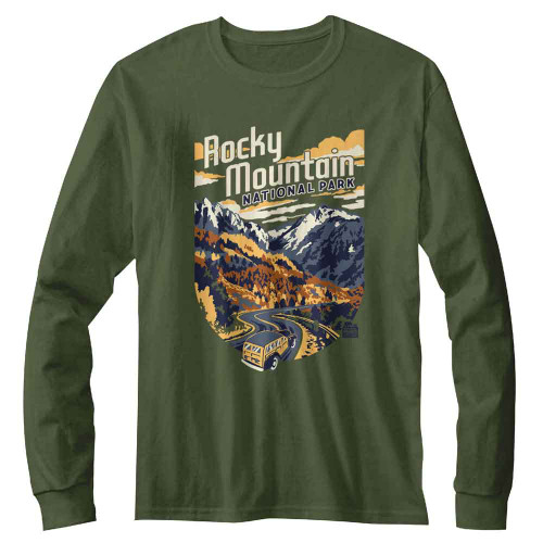 National Parks Graphic Mountain Drive Military Green Long Sleeve Shirt