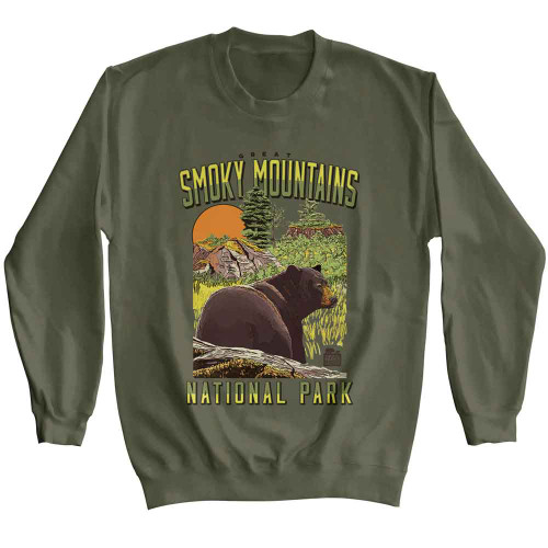 National Parks Bear Landscape Military Green Sweatshirt