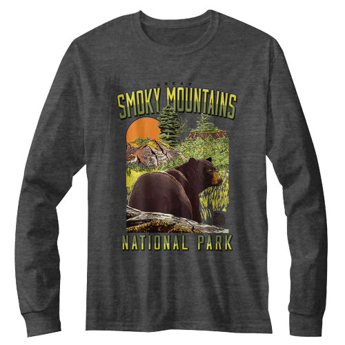 National Parks Bear Landscape Charcoal Heather Long Sleeve Shirt