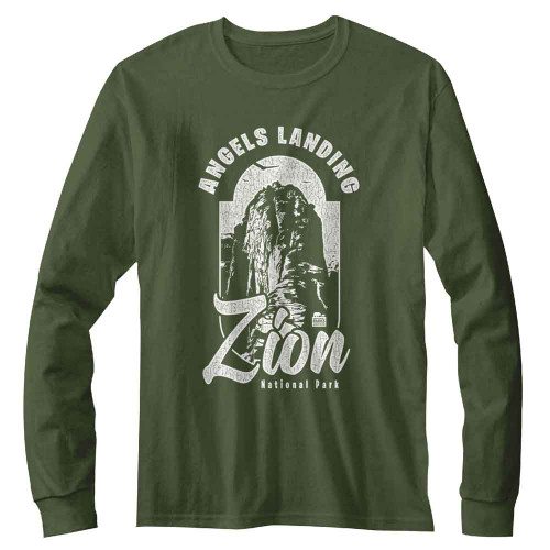 National Parks Angels Landing Military Green Long Sleeve Shirt