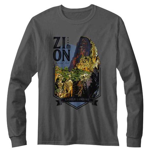 National Parks Zion Angels Landing Charcoal Gildan Long Sleeve Shirt