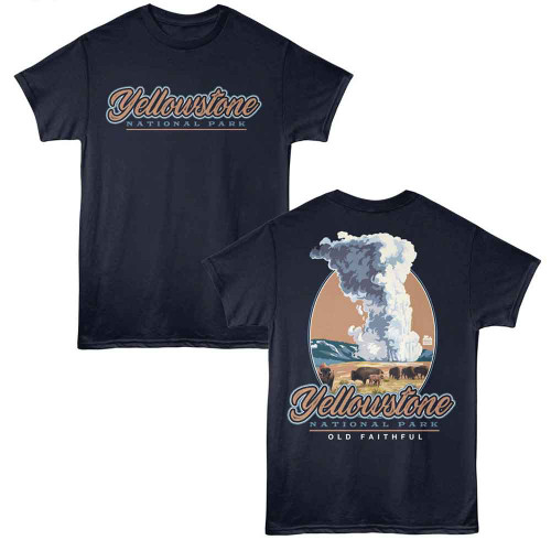 National Parks Old Faithful With Herd Navy T-Shirt
