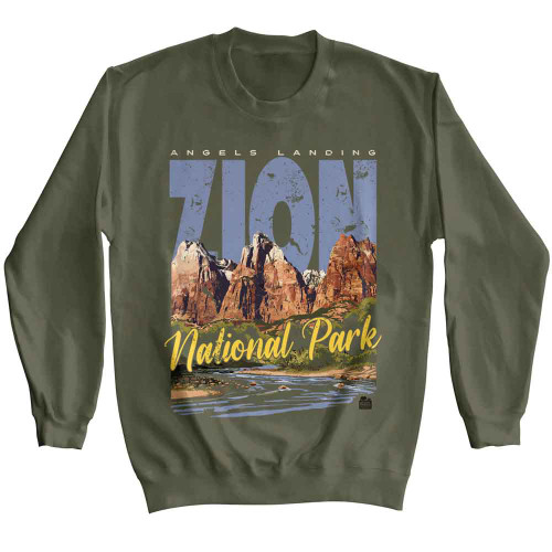 National Parks Zion Back Mountain Military Green Sweatshirt