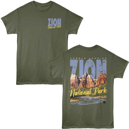 National Parks Zion Mtn F B Military Green T-Shirt