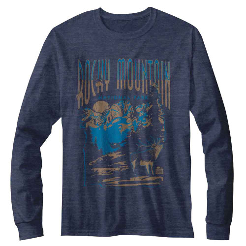 National Parks Rocky Mountain Elk Scene Denim Heather Long Sleeve Shirt