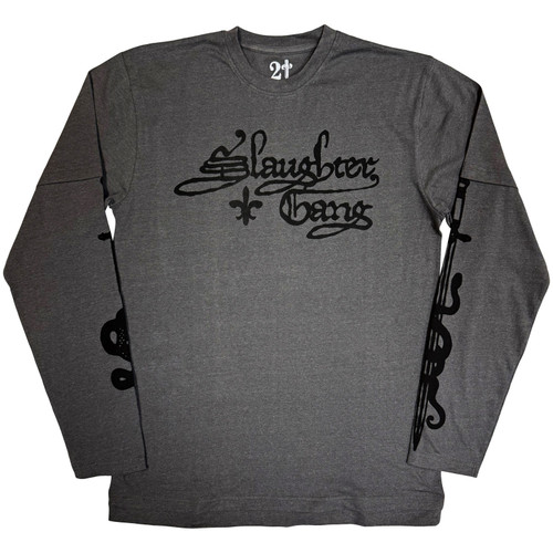21 Savage Unisex Layered Long Sleeve T-Shirt Slaughter Gang (Charcoal Grey) (Sleeve Print)