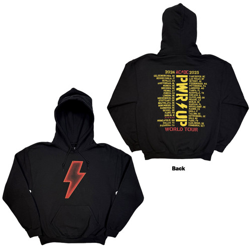 AC/DC Unisex Pullover Hoodie Sweatshirt Lightning Bolt World Tour '24-'25 (Black) (Back Print & Ex-Tour)