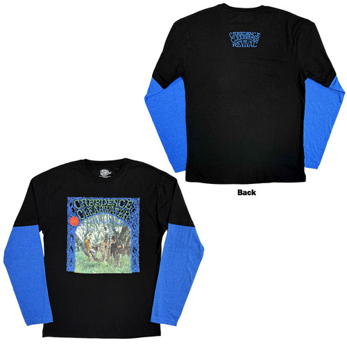 Creedence Clearwater Revival Unisex Layered Long Sleeve T-Shirt CCR Album (Black & Blue) (Back & Sleeve Print)