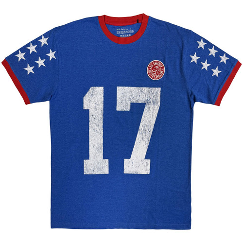 Ed Sheeran Unisex Ringer T-Shirt Play 17 (Blue) (Sleeve Print)