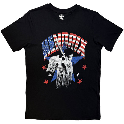 Jimi Hendrix Unisex T-Shirt Flag (Black)