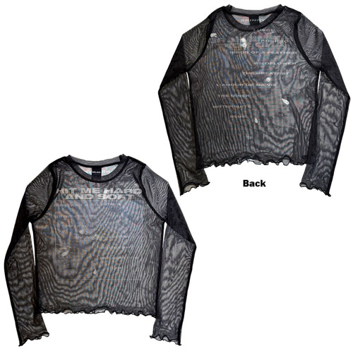 Billie Eilish Women's Long Sleeve Mesh Crop Top Shirt HMHAS Tracklist (Black) (Back Print)