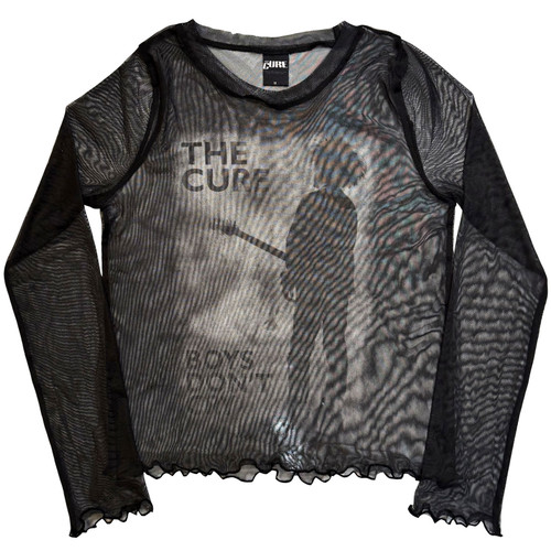 The Cure Women's Long Sleeve Mesh Crop Top Shirt Boys Don't Cry B&W (Black)