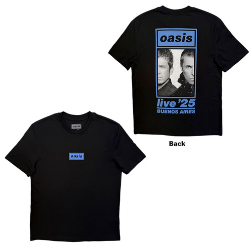 Oasis Unisex T-Shirt Live '25 Buenos Aires Half Face (Black) (Back Print & Ex-Tour)