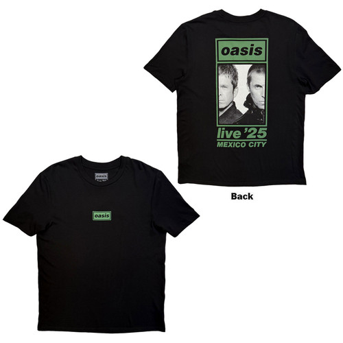 Oasis Unisex T-Shirt Mexico City Half Faces Fan Store (Black) (Back Print & Ex-Tour)