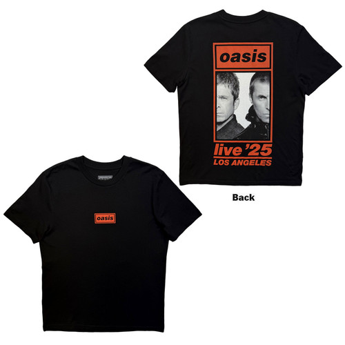 Oasis Unisex T-Shirt Los Angeles Half Faces Fan Store (Black) (Back Print & Ex-Tour)