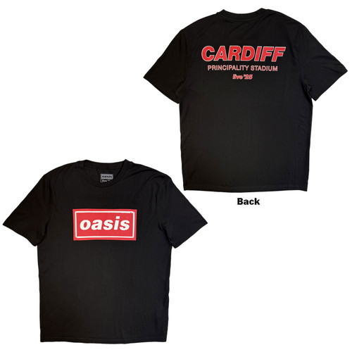 Oasis Unisex T-Shirt Cardiff City Pop Up (Black) (Back Print & Ex-Tour)