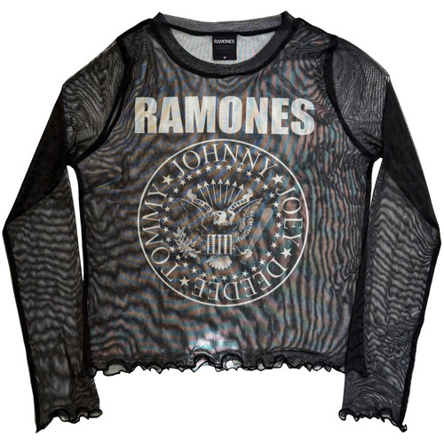 Ramones Women's Long Sleeve Mesh Crop Top Shirt Presidential Seal (Black)