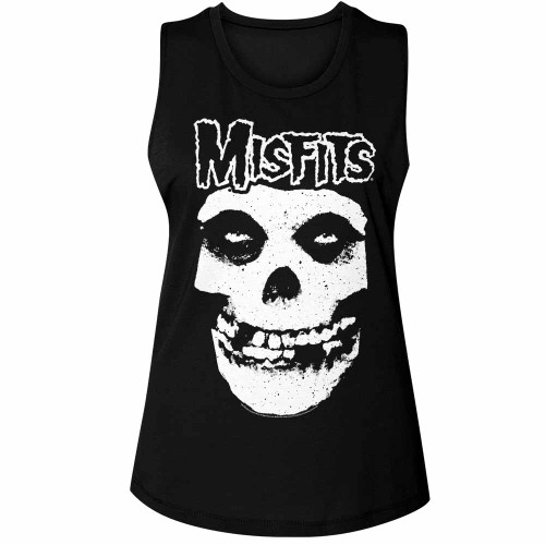 Misfits Logo Outline Skull Black Women's Muscle Tank Top T-Shirt
