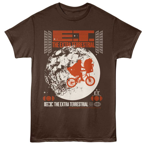 E.T. The Extra Terrestrial Silhouette Over Moon Dark Chocolate T-Shirt