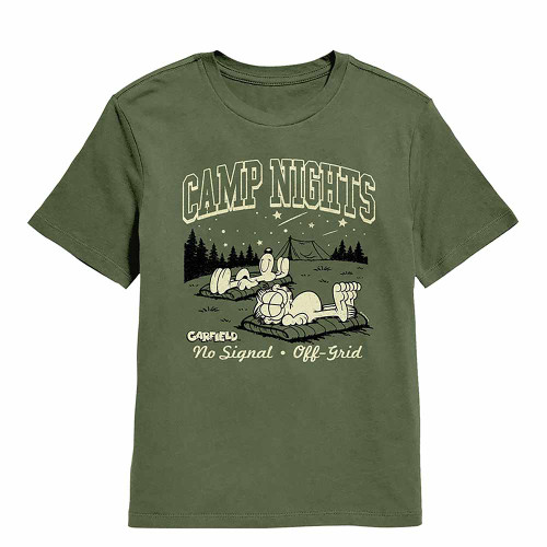 Garfield Camp Nights Military Green Youth T-Shirt