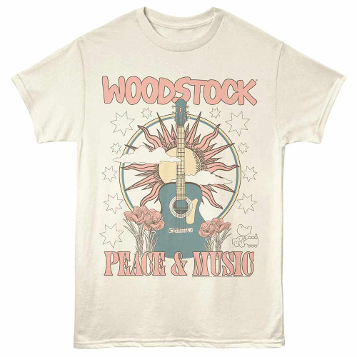 Woodstock Sun Flowers Guitar Natural T-Shirt