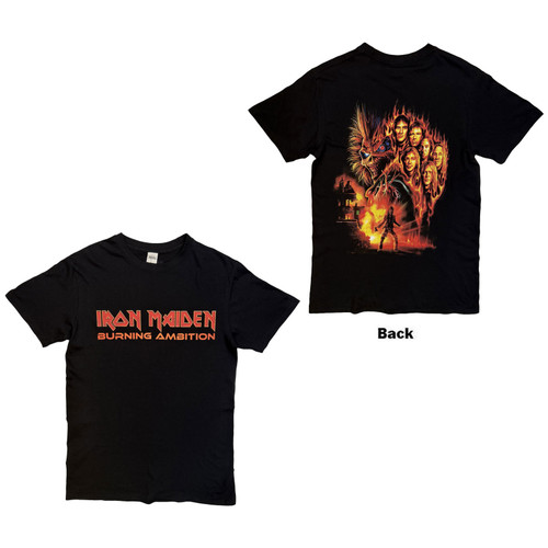 Iron Maiden Unisex T-Shirt Burning Ambition Text Logo (Black) (Back Print)