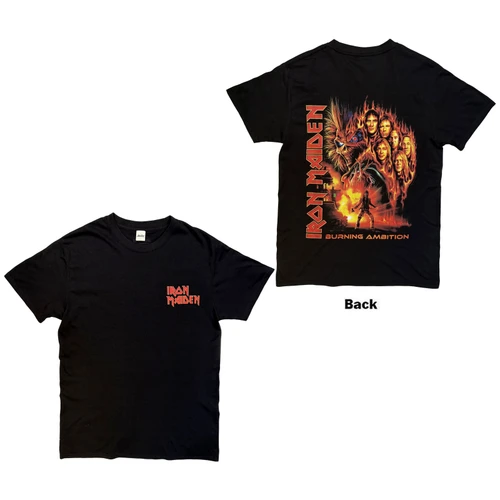 Iron Maiden Unisex T-Shirt Burning Ambition Pocket Logo (Black) (Back Print)