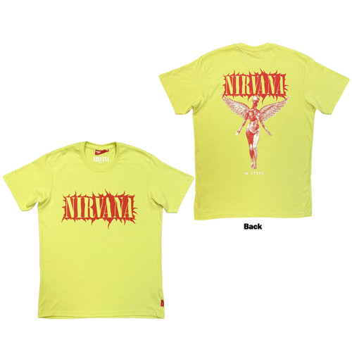 Nirvana Unisex Unplugged T-Shirt In Utero Angel (Green) (Back Print)