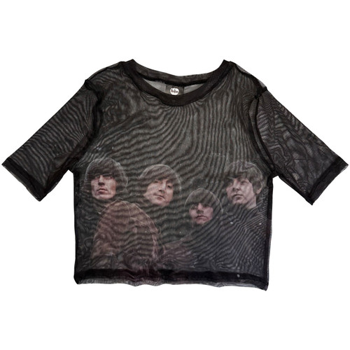 The Beatles Women's Mesh Crop Top Shirt Rubber Soul (Black)
